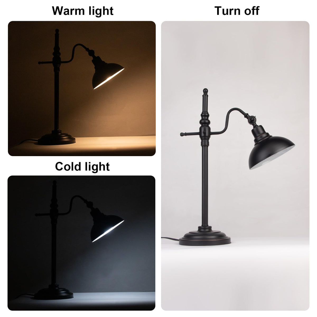 Black Farmhouse Desk Lamp, Industrial Metal Eye-Caring Table Lamp,Vintage Desk Lamp Living Room Dorm