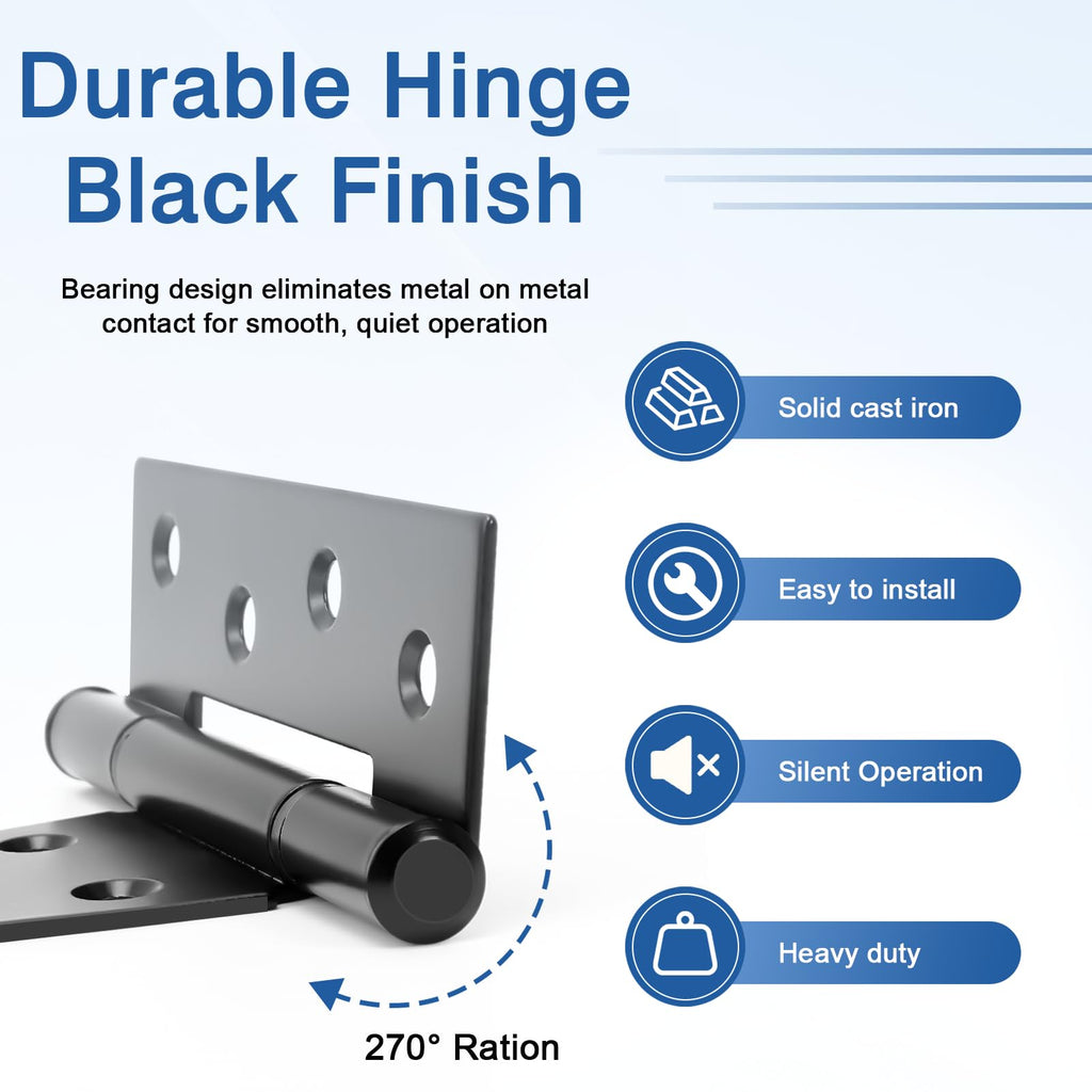 8 Inch T-Strap Gate Hinges, Heavy Duty Black Barn Door Hinges, 4 Pack