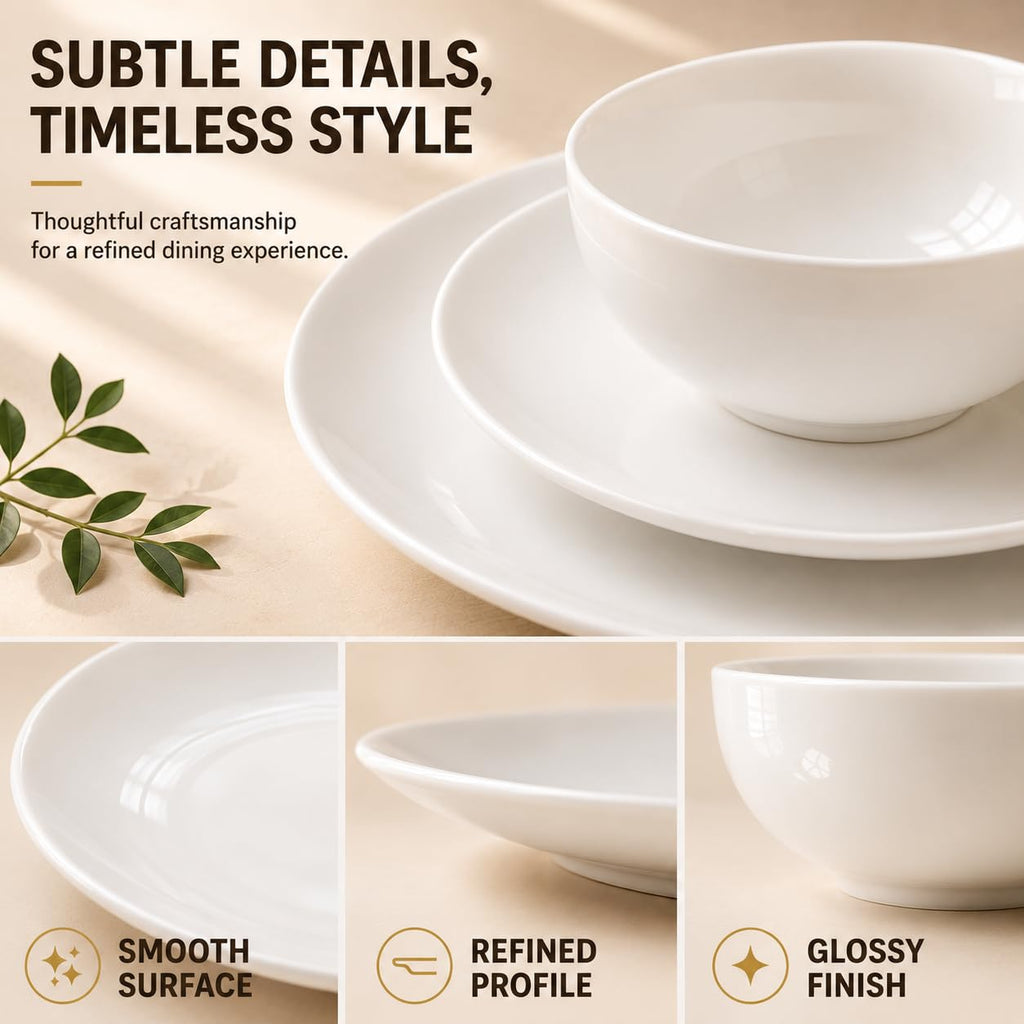 Plates and Bowls Set, 12 Piece Porcelain Dinnerware Set for 4, White Dishes Set for Everyday Dining, Dishwasher