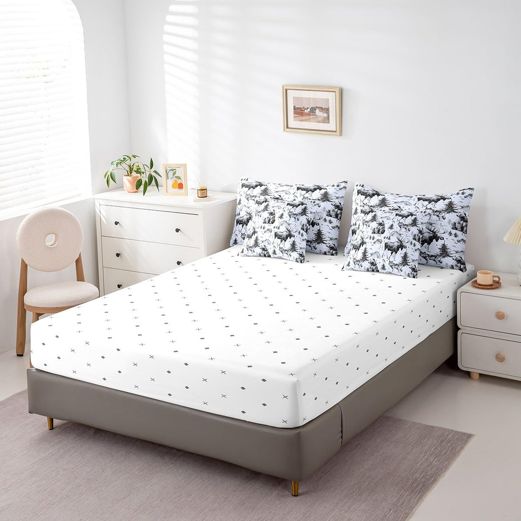 7 Pcs Comforter Set, Rustic Animal Bed in a Bag with Flat