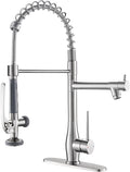 Commercial Kitchen Sink Faucet with Pull Down Sprayer Brushed Nickel | High Pressure Double Headed Spray, Stainless