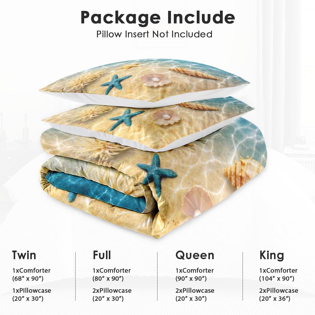 Comforter Set, 3 Pieces Beach Ocean Bedding, All Season