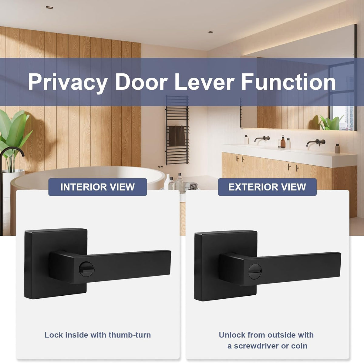 4 Pack Black Door Handles - Interior Door Knobs with Lock s, Keyless Privacy Door Levers, Heavy Duty Zinc Alloy Door
