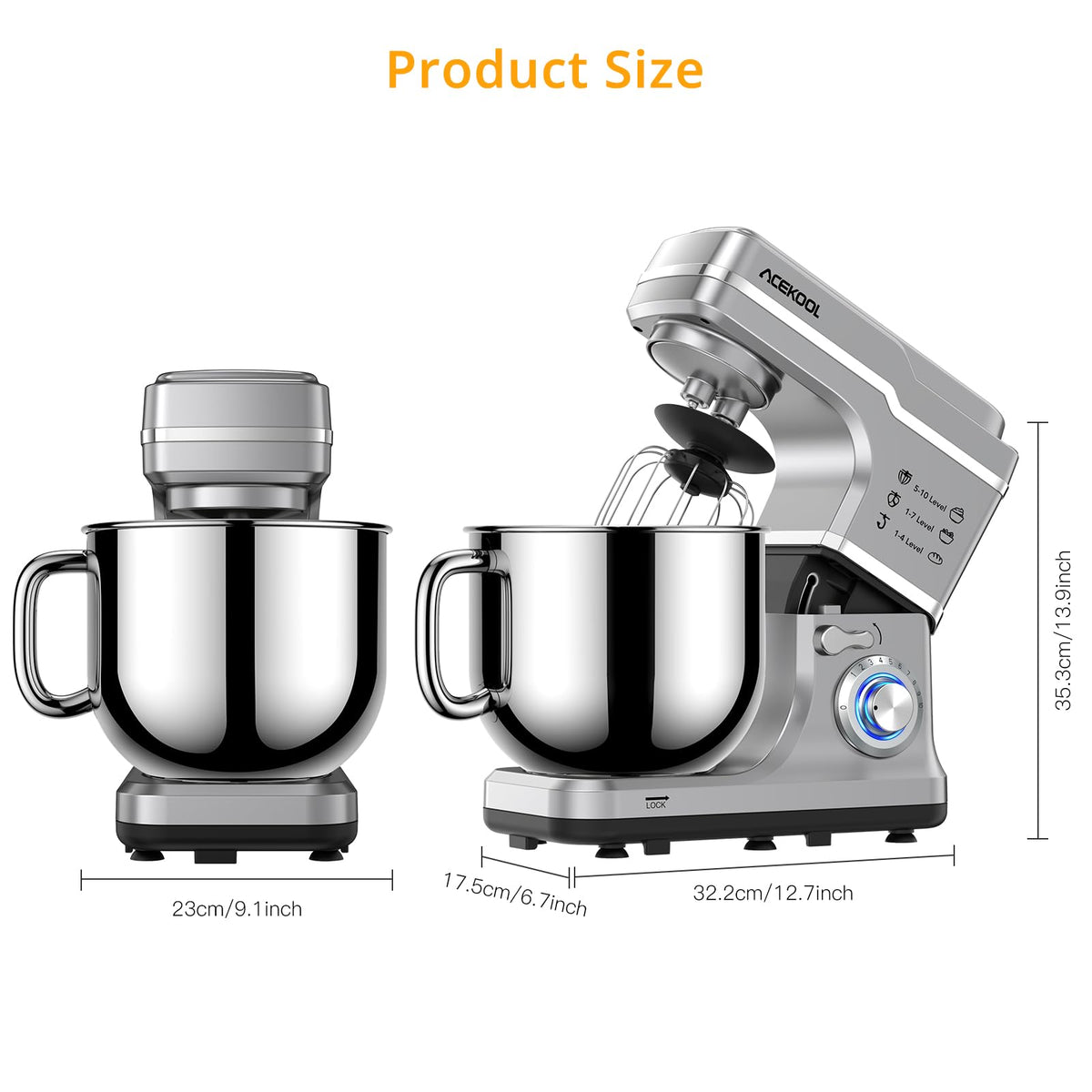 Stand Mixer, 7.5QT 660W Electric Stand Mixer with 10-Speed Tilt-Head, Stainless Steel Bowl, 3-IN-1 Dough Mixer for
