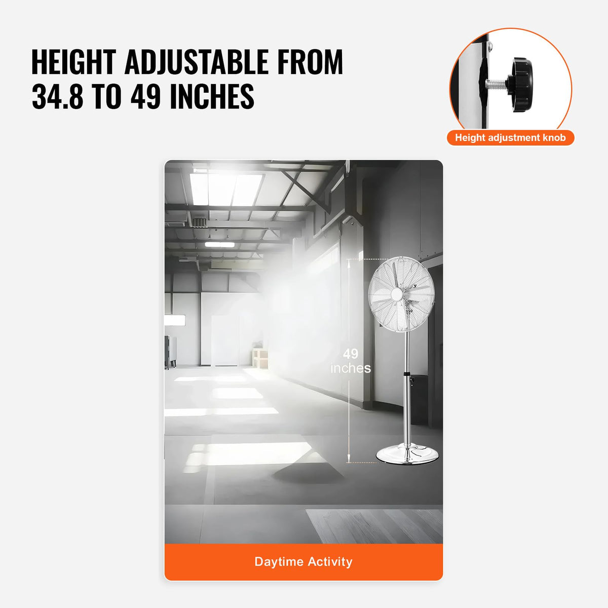 Industrial Pedestal Fan, 16 Inch 75-Degree Oscillating Fan, Height Adjustable Standing Fans with 3 Adjustable Speeds