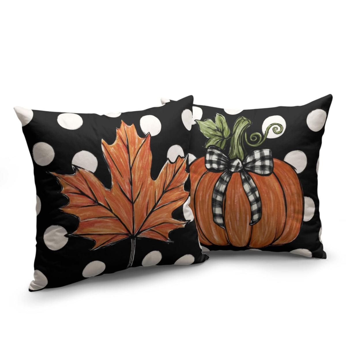 Fall Pillow Covers 20x20 Set of 2 Pumpkin Maple Leaves Polka Dot Throw Pillow Cases Autumn Thanksgiving Buffalo Plaid