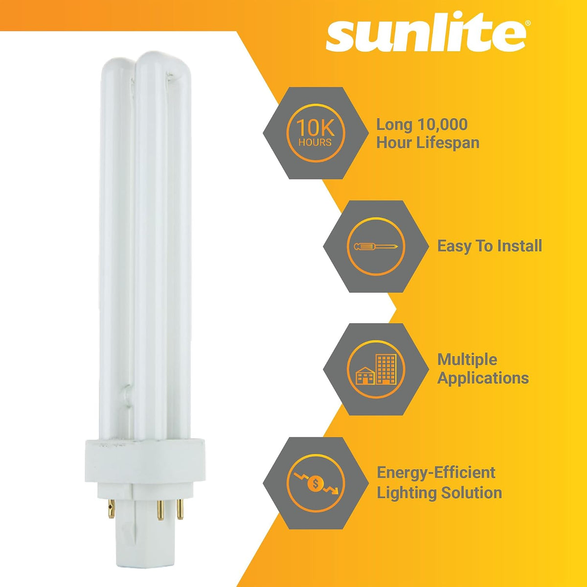 Compact Fluorescent PLD 4 Pin Double U-Shaped Twin Tube Light Bulb, 26 Watts, 120 Volts, 4 PinG24q3 Base, 1560
