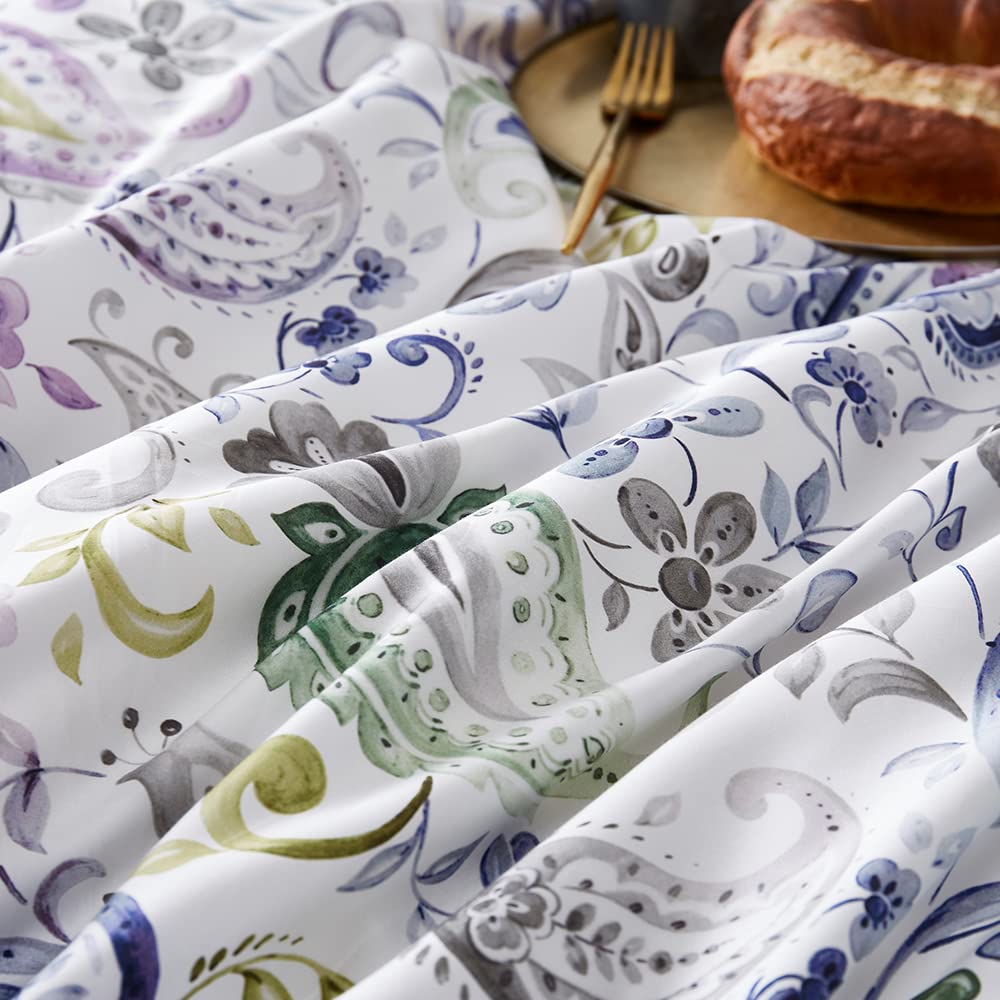 Duvet Cover Set, King, Microfiber, White Paisley Pattern, Boho Floral, 3 Pcs
