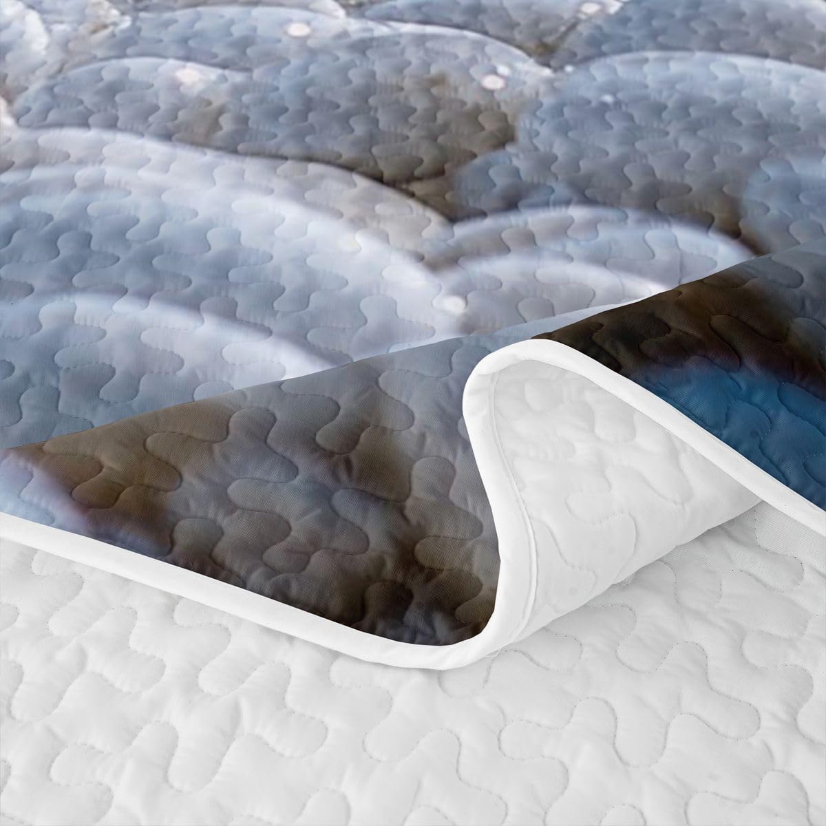 Pebble Quilt Beach Cobble Print Quilt Set 3D Stone Gravel Quilted Bedspread Hawaii Beach Coverlet