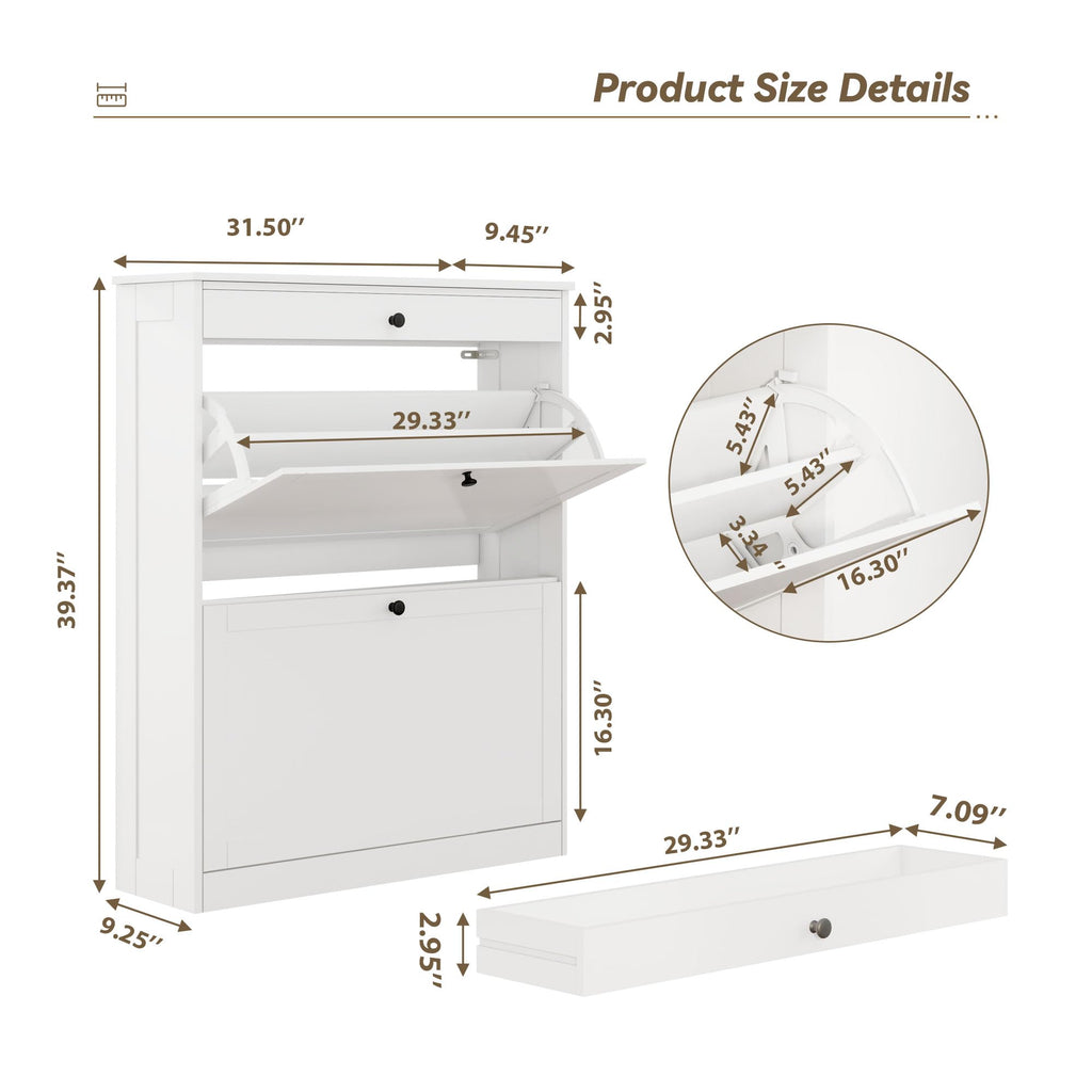 Shoe Cabinet, Hidden Shoe Storage Cabinet with 2 Flip Drawers