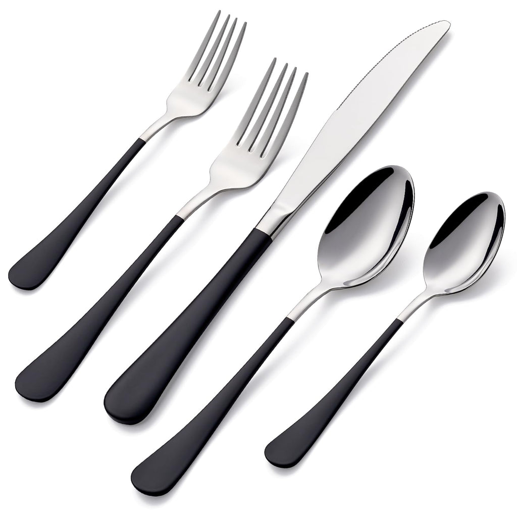 20-Pieces Black Silverware Sets for 4,Black Handle Stainless Steel Cutlery Set, Include Forks Spoons and Knives Set