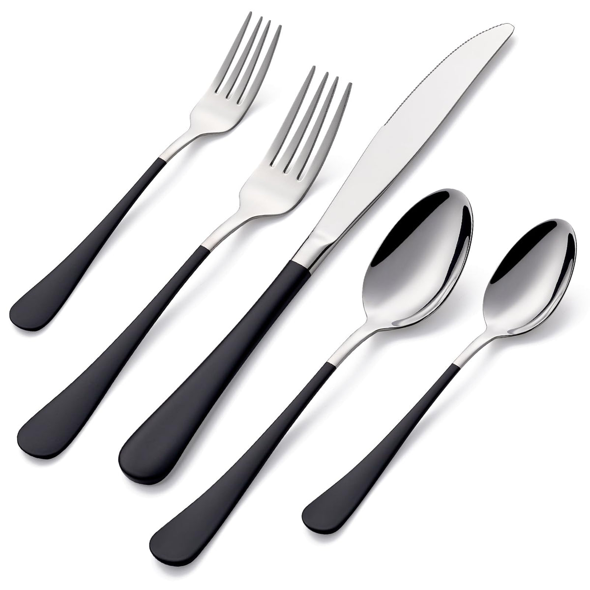 20-Pieces Black Silverware Sets for 4,Black Handle Stainless Steel Cutlery Set, Include Forks Spoons and Knives Set