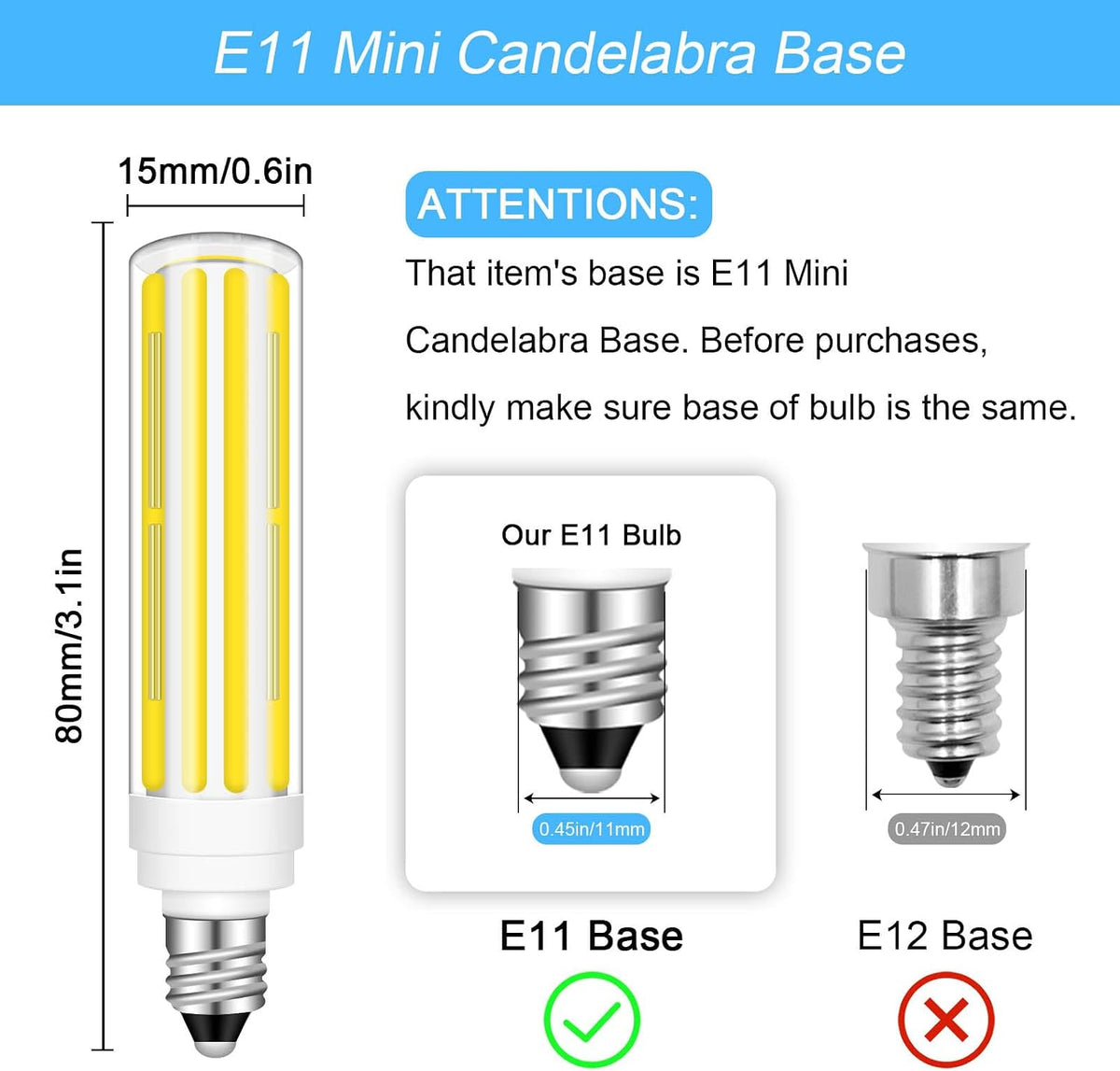 E11 T4 Candelabra Bulbs Dimmable 10W 120V Daylight White 6000K 4-Pack