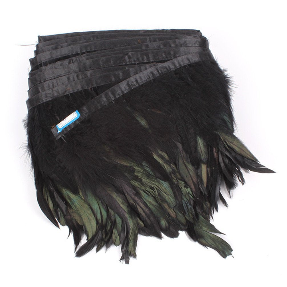 Rooster Feather Trim 5-7 inches Wide, Black - 5 Yards