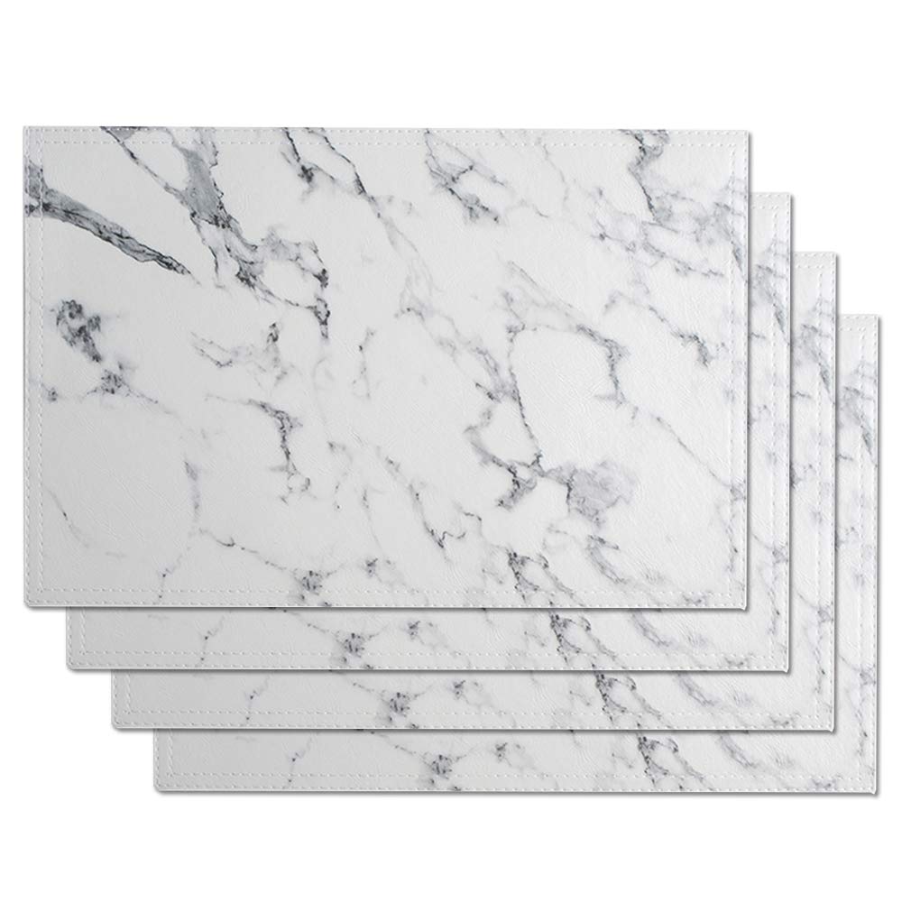 Marble Leather Placemats for Dining Table Waterproof Set of 4 Marble Decor Table Easy to Clean PU Place Mats for