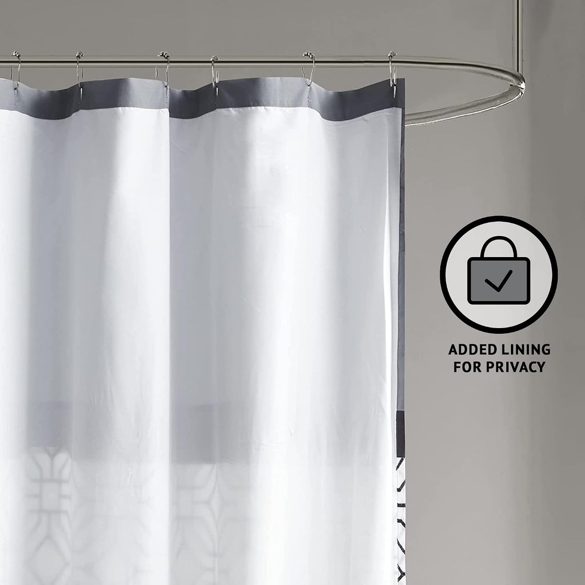 Donnell Shower Curtain , 72 x 72, Black/Gray | Microfiber, Adds Privacy, Machine Washable, Geometric Pattern