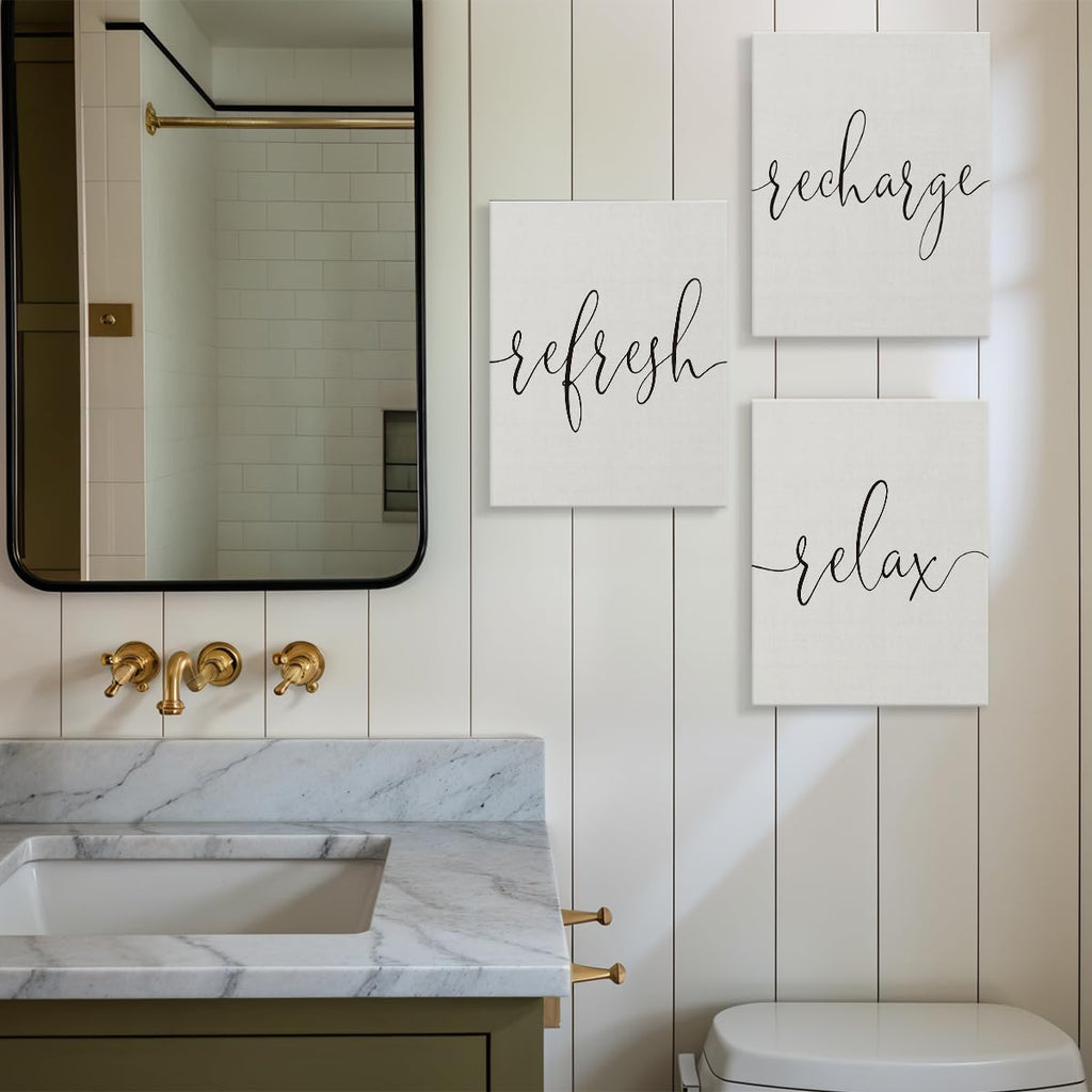 Bathroom Wall Decor, Spa Relaxing Wall Art Set of 3, Relax Refresh Refresh Signs Farmhouse Bathroom Canvas Prints