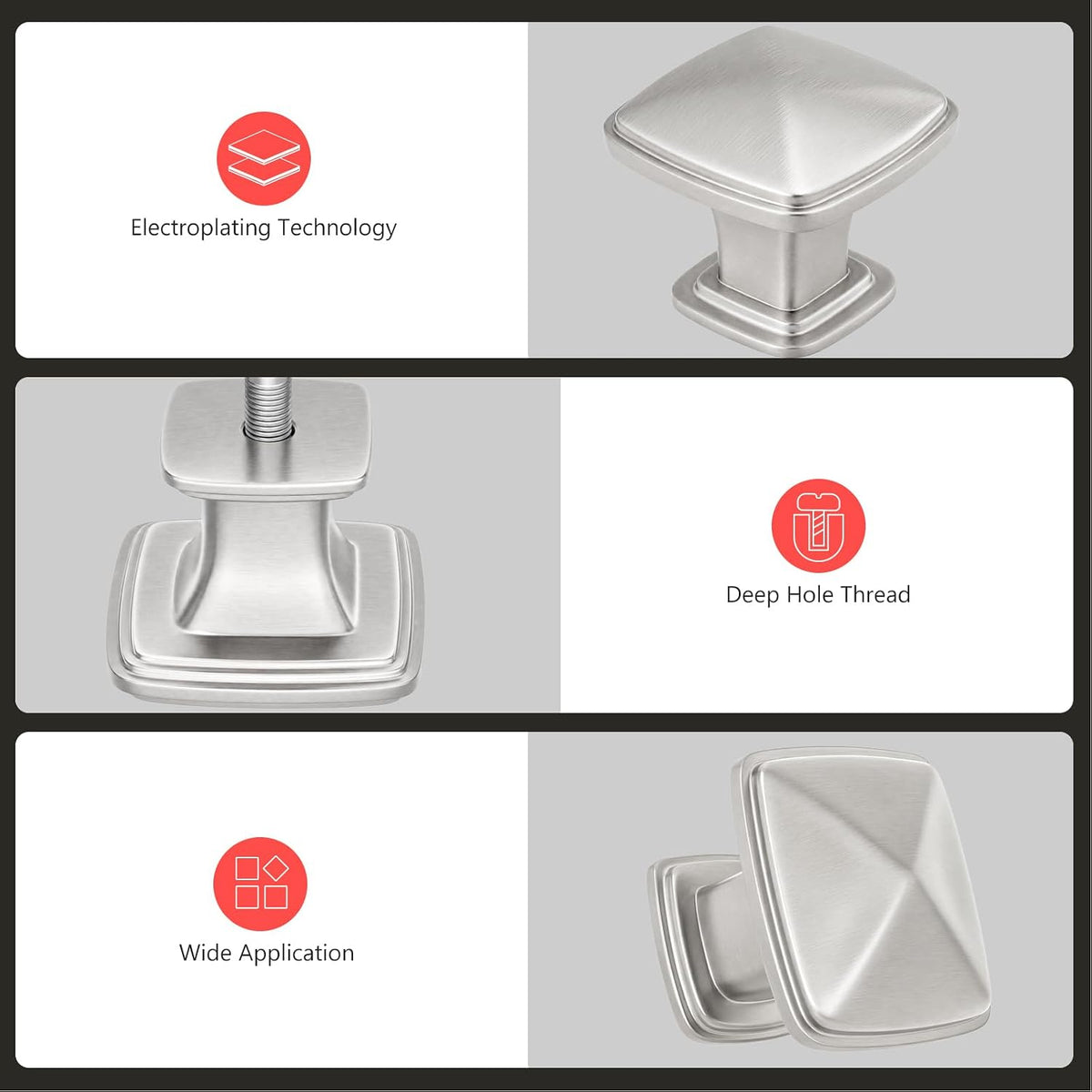 30 Pack Cabinet Knobs Brushed Nickel Drawer Knobs Silver Square Kitchen Hardware Satin Nickel Door Handles ,Zinc Alloy
