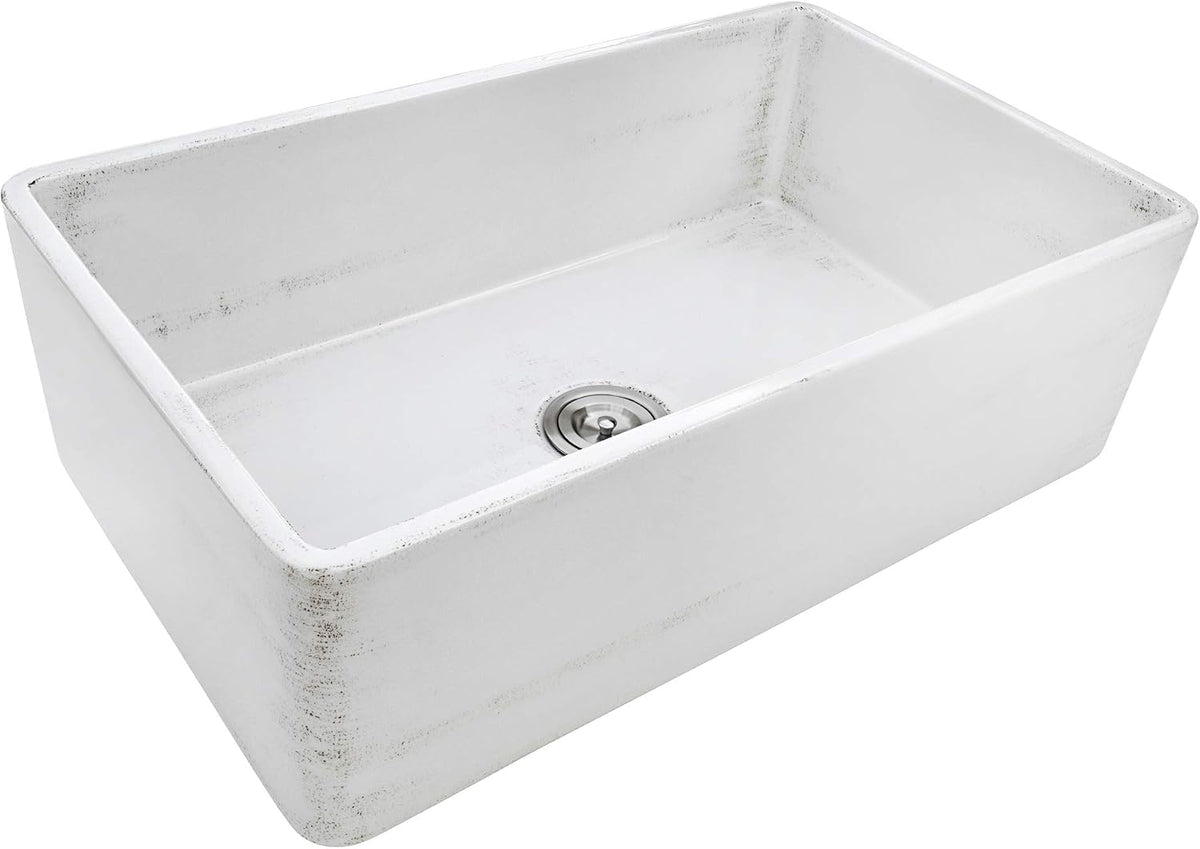 33 x 20 inch Fireclay Reversible Farmhouse Apron-Front Kitchen Sink Specialty Finish - Distressed White - RVL2300SW