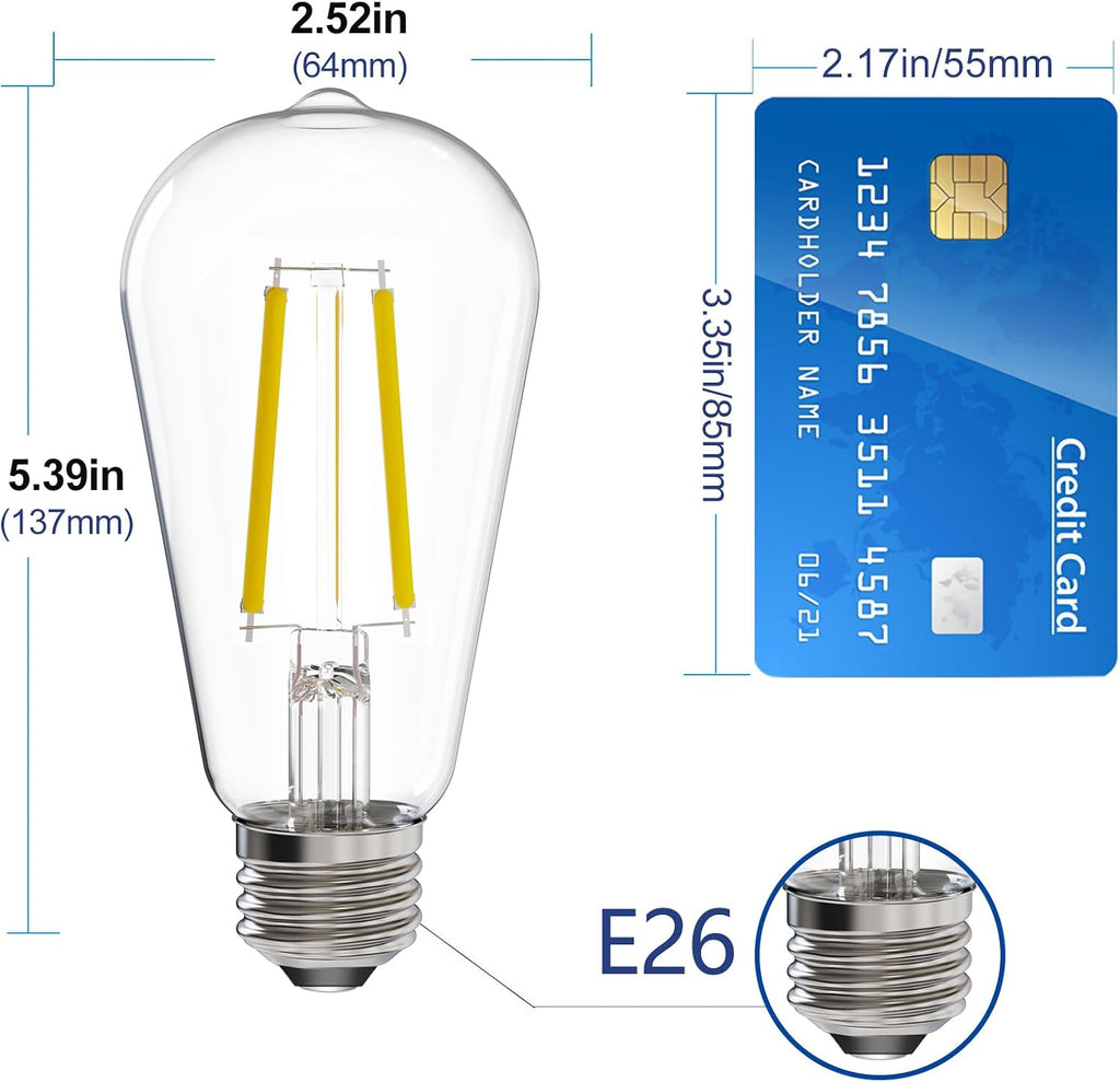 Energetic 4 Pack ST19 Vintage LED Edison Bulbs, 60 Watt Equivalent, 5000K