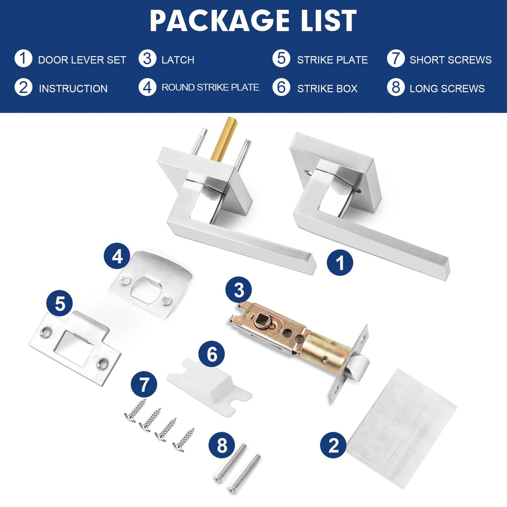 Satin Nickel Passage Door Levers, 2 Pack Heavy-Duty Interior Handles