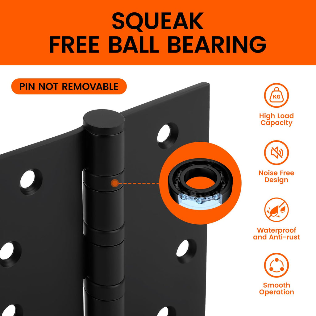 Matte Black 3 Pack 4 inch Door Hinges with 5/8" Radius Corners