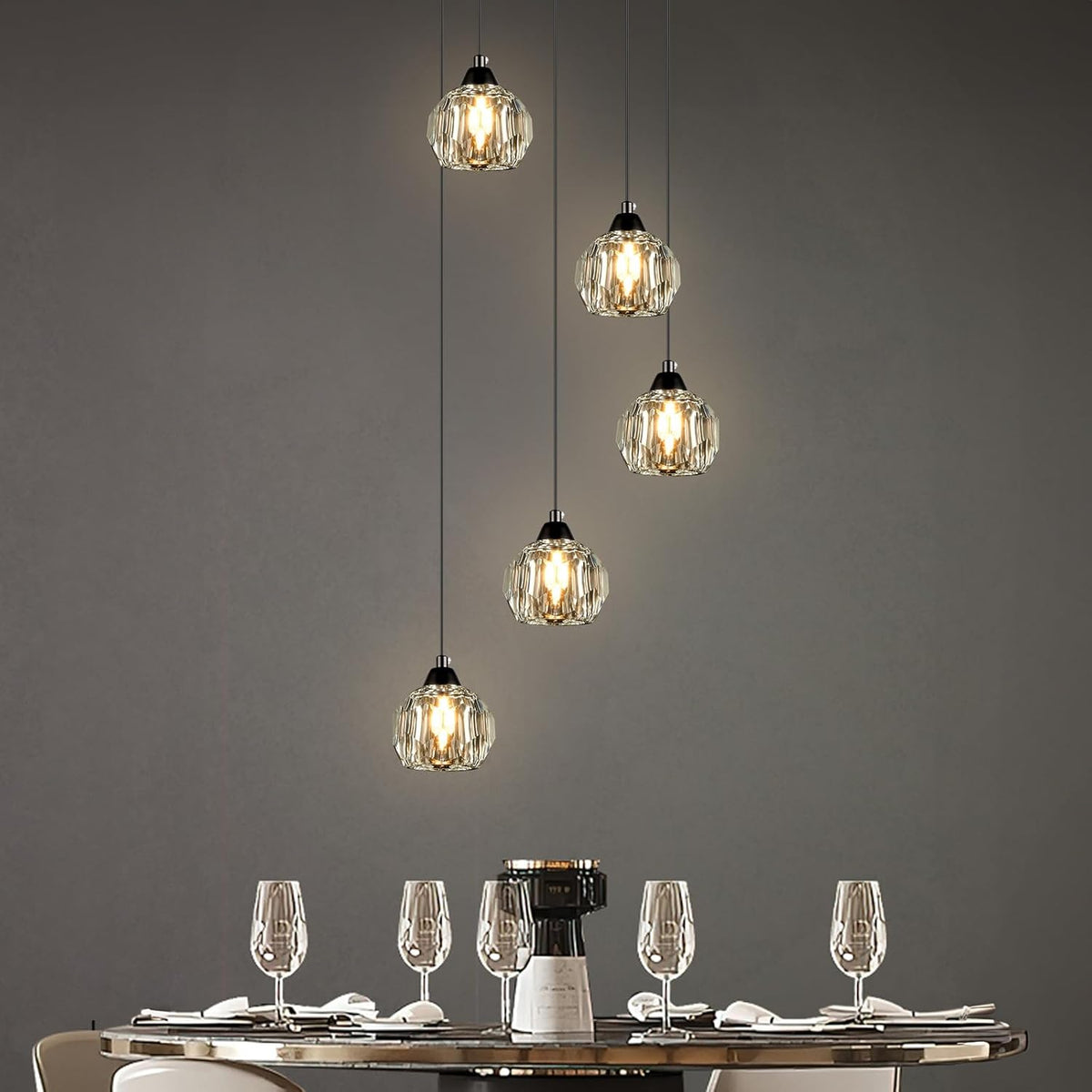 5-Light Black Modern Crystal Chandelier