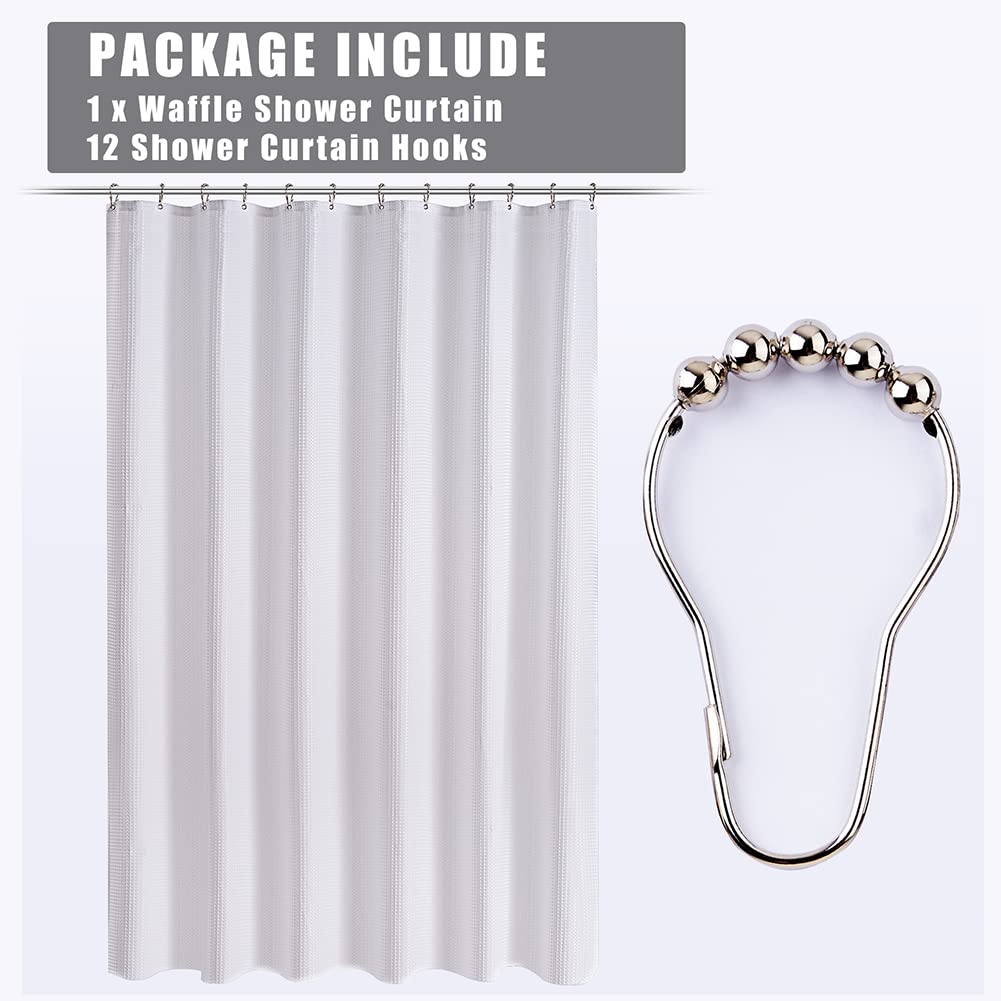White Extra Long Shower Curtain 96 Inch Length, Waffle Weave Shower Curta Luxury Spa, Waterproof Fabric Bathroom