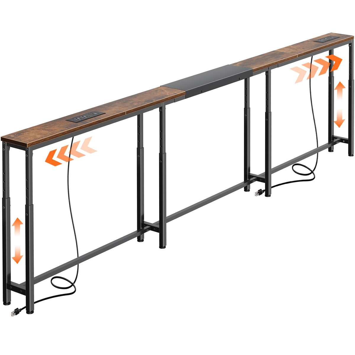 Narrow Console Table with Power Outlets & USB-C, Rustic Brown