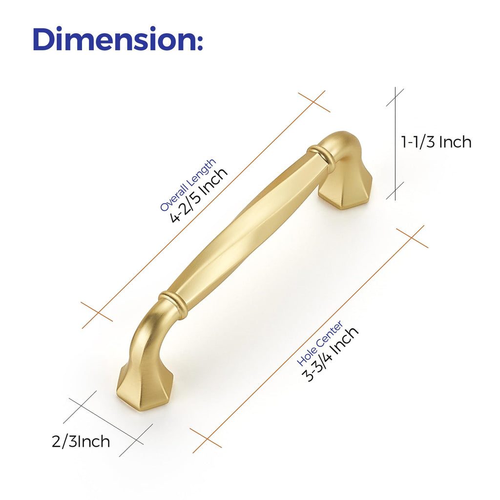 Brushed Gold Zinc Alloy Cabinet Handles,3-3/4" Pulls,20 Pack