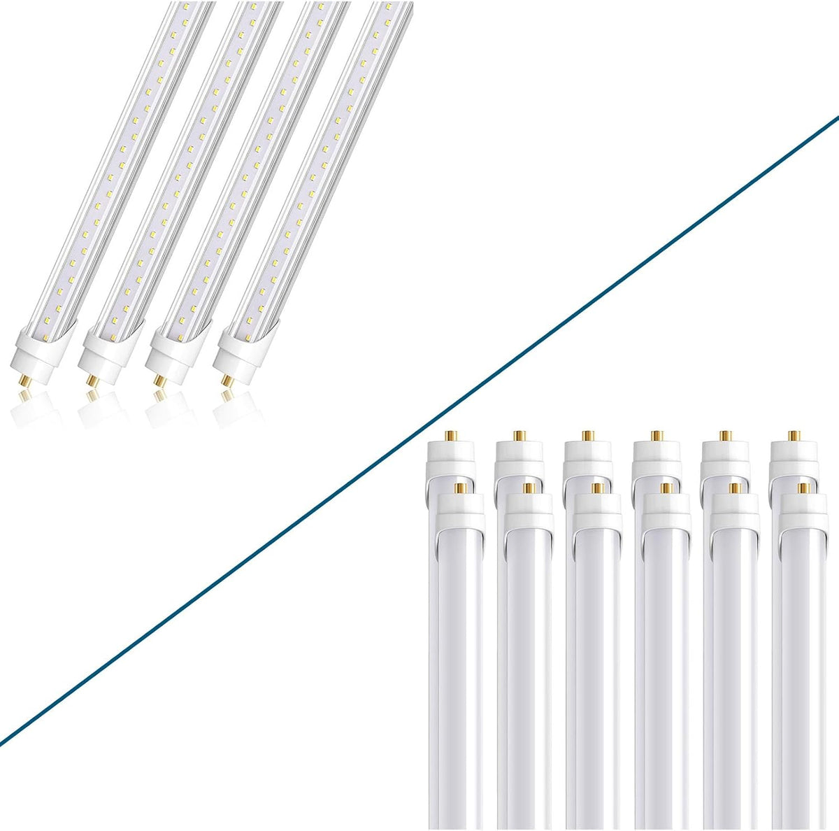 8FT LED Bulbs 44W 6500K Clear & Frost 12 Packs Bundles: T8 T10 T12 LED Tube Lights & 4500LM 6500K