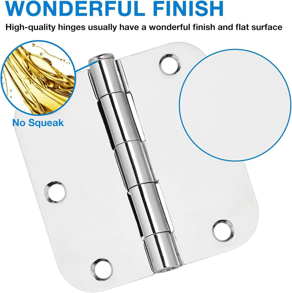 12 Pack Rounded Door Hinges 3.5 Inch 5/8" Radius Polished Chrome