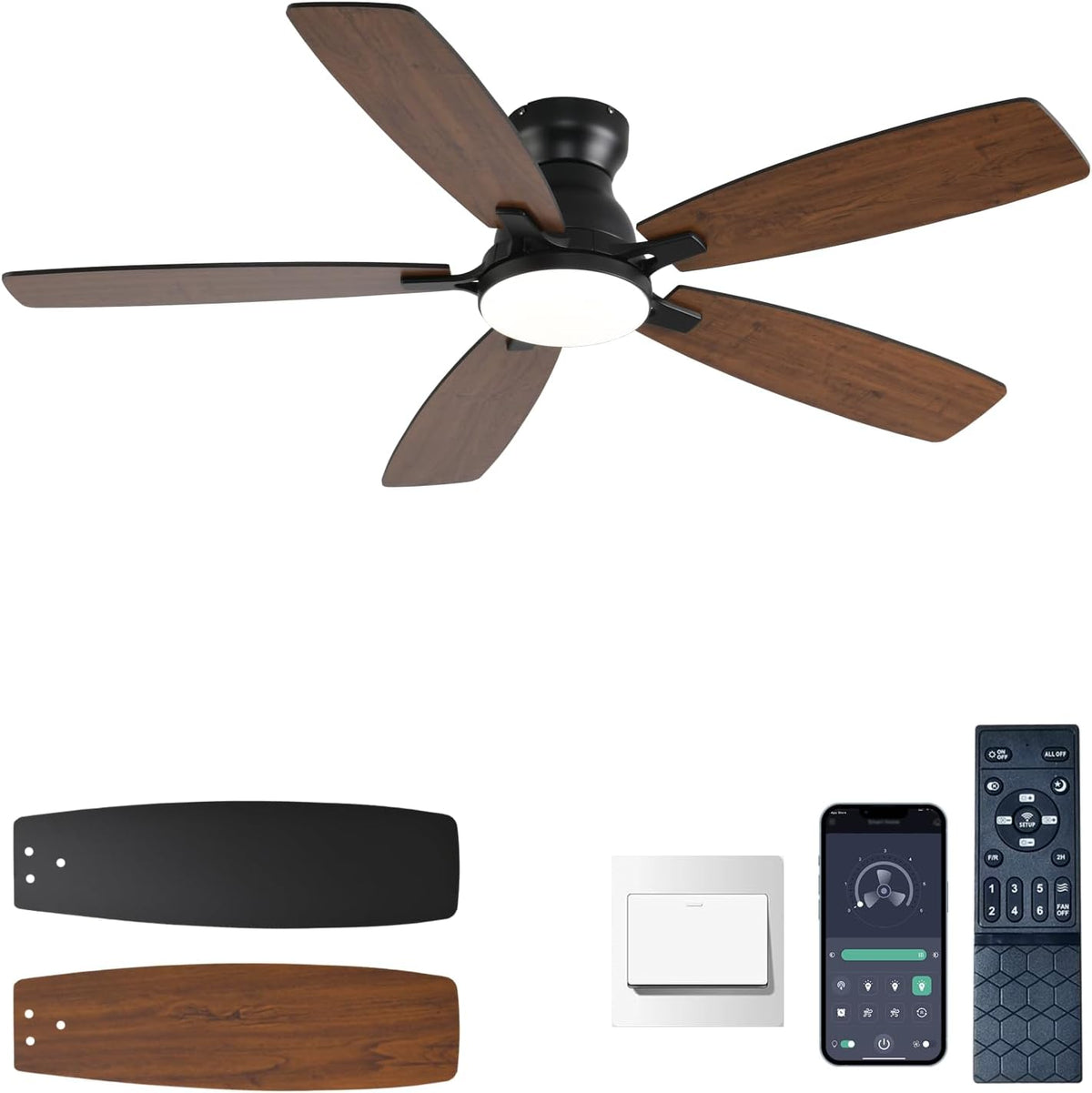 Flush Mount Ceiling Fan with Light & Remote