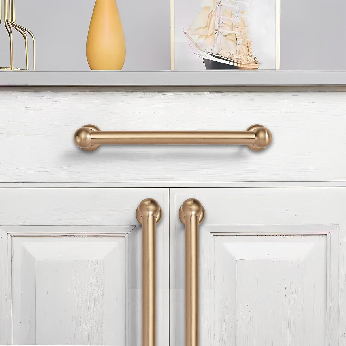2 Pack 12 inch(305mm) Hole Center Brushed Brass Cabinet Pulls Solid Heavy-Duty Warm Brass Kitchen Cabinet Hardware