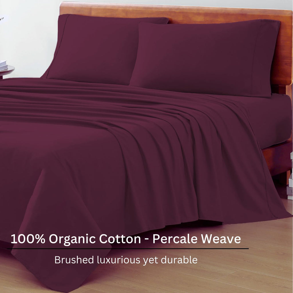 King Sheets 100% Organic Cotton 4pc Percale Soft - Windsor Wine