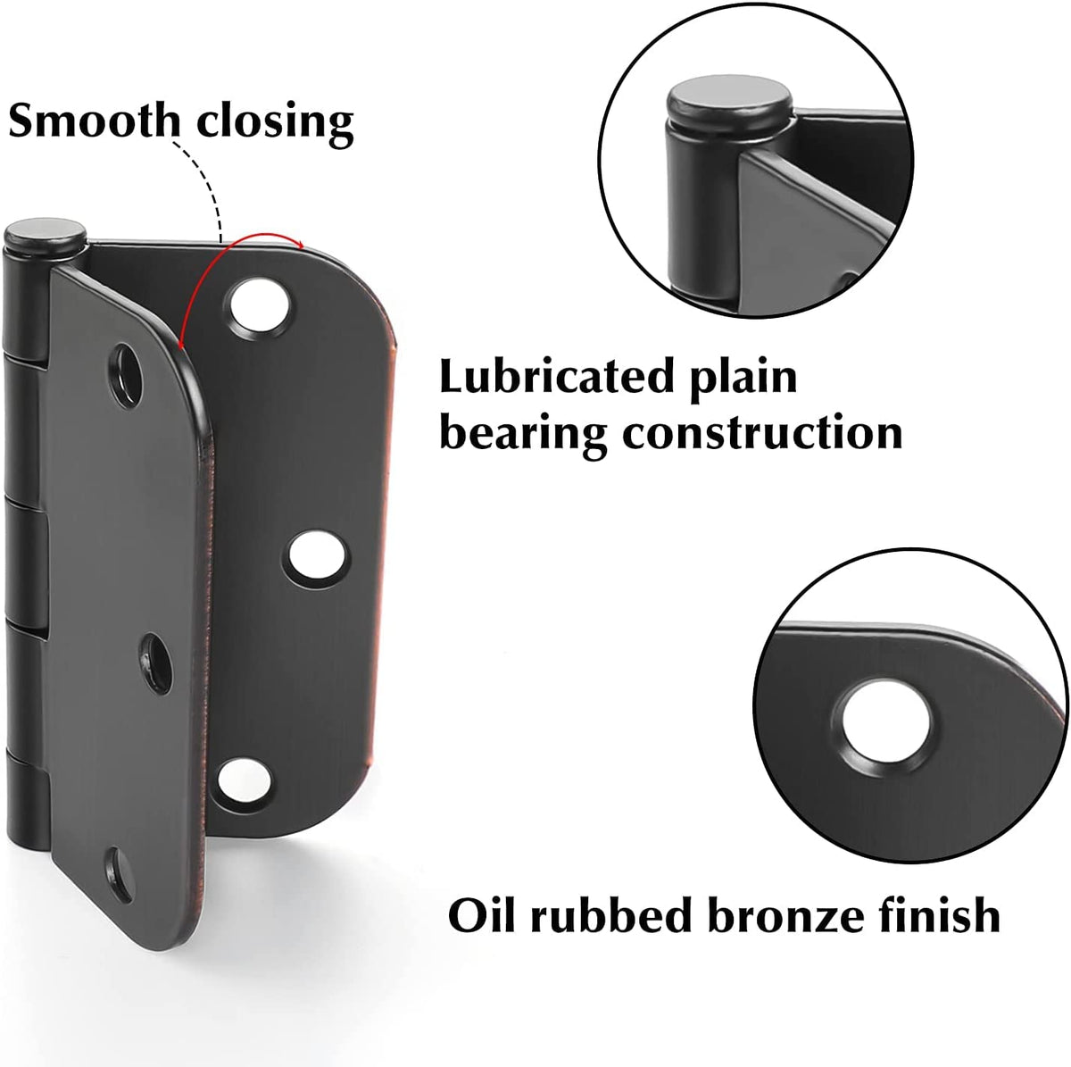 48 Pack Oil Rubbed Bronze Door Hinges 3.5 Inch Brushed Bronze Interior Door Hinges with 5/8" Radius Corner Removable