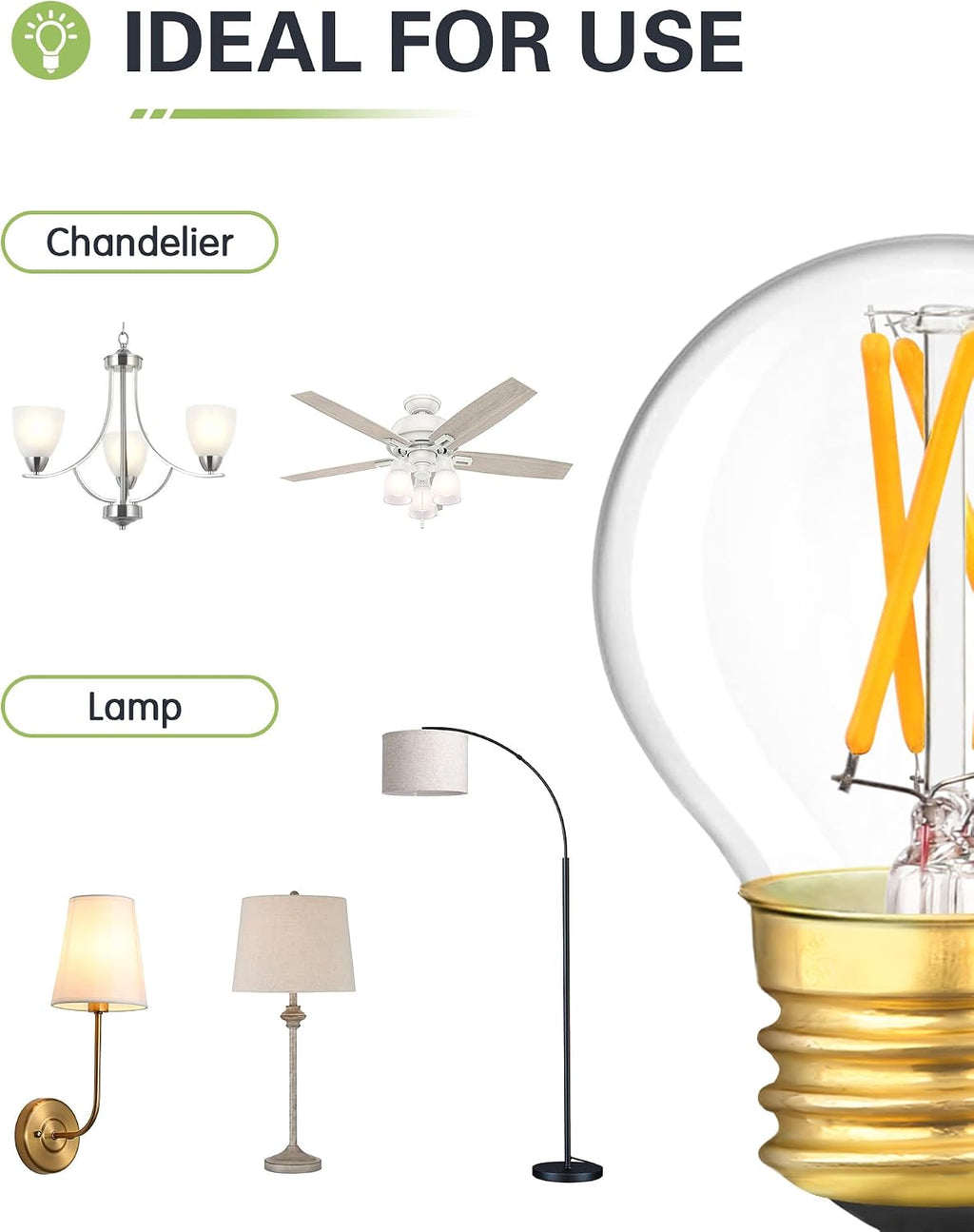 Dimmable E26 LED Ceiling Fan Light Bulbs A15 E26 LED Bulb 40W Equivalent Small Standard Base Edison Bulb Warm White