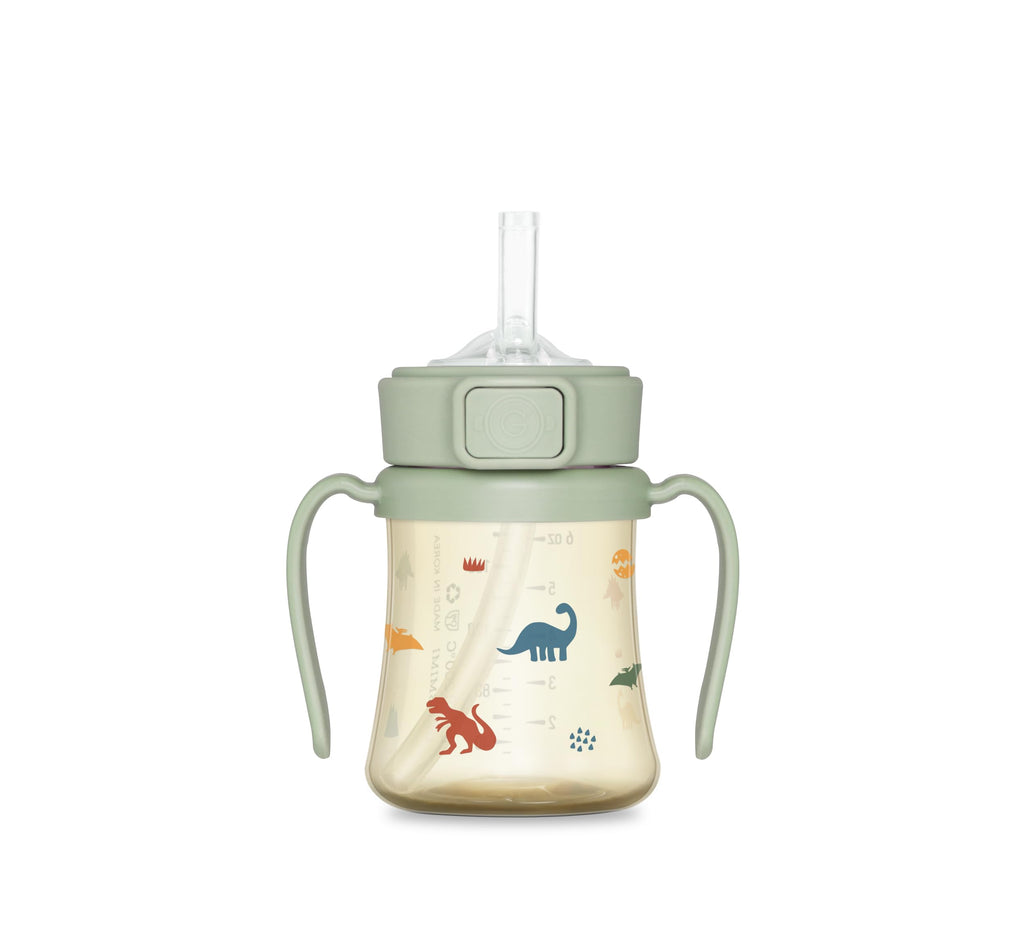 Flip Top Spill Proof Sippy Cup, PPSU, BPA Free, 6 oz, Stage 2 Straw for Toddlers (Dinosaur)