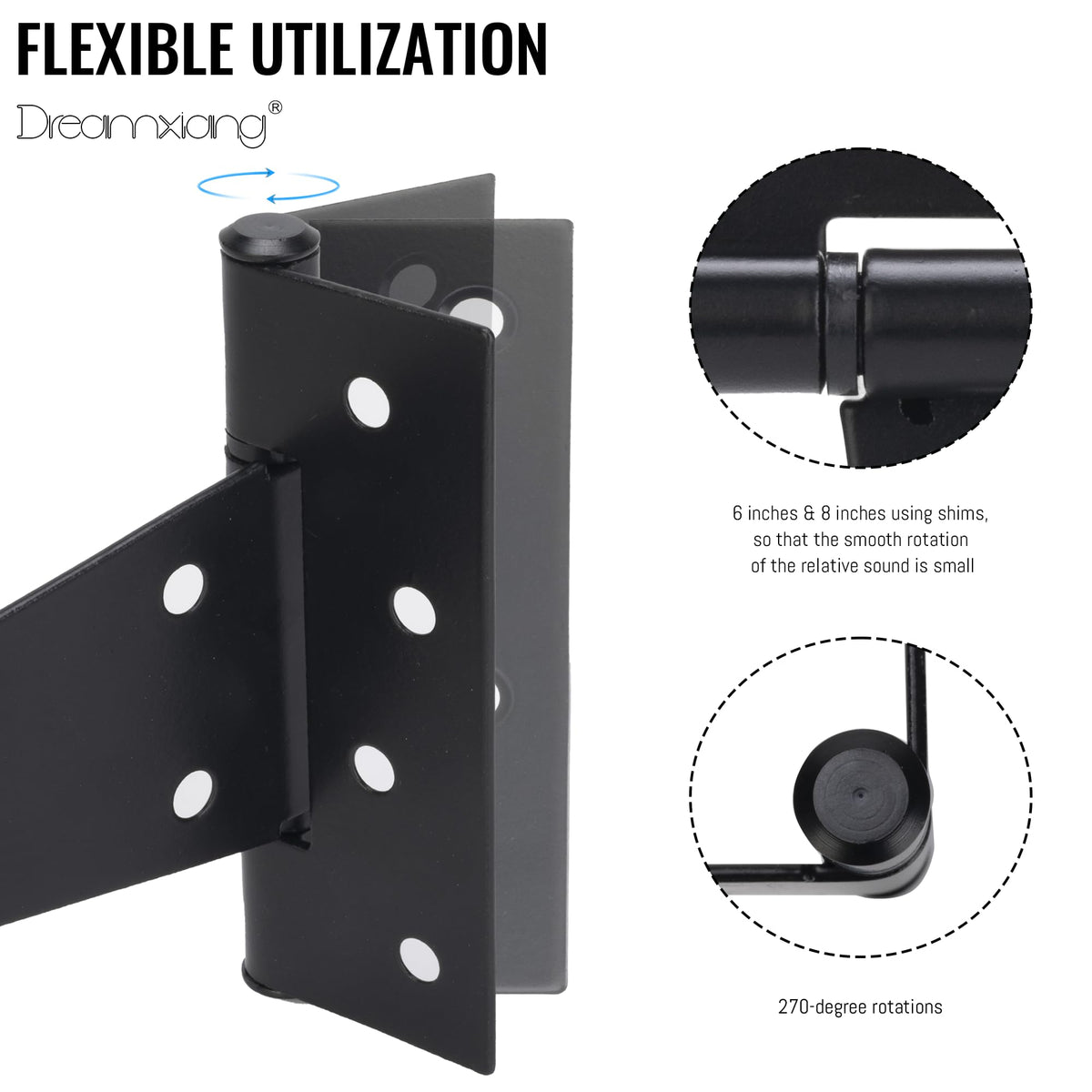 12 Inch T-Strap Gate Hinges, Heavy Duty Shed Barn Door Hinges, Black Tee Hinges for Wooden Fence, Yard Gate, Wrought