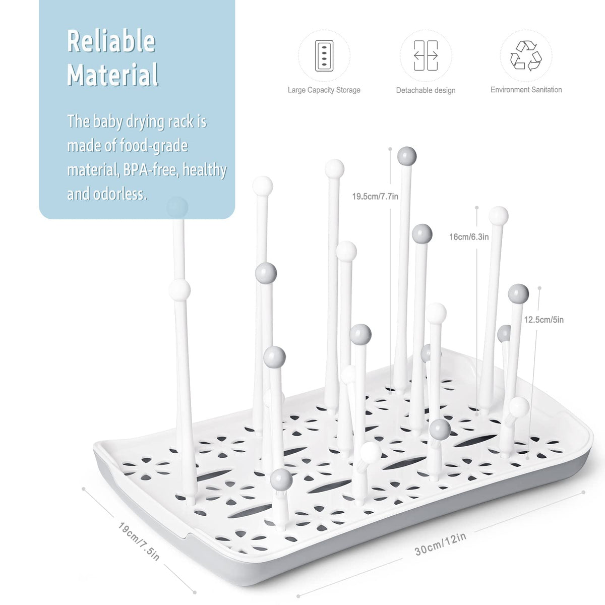 Baby Bottle Drying Rack: Space-Saving with 13 Hooks & Drain Tray
