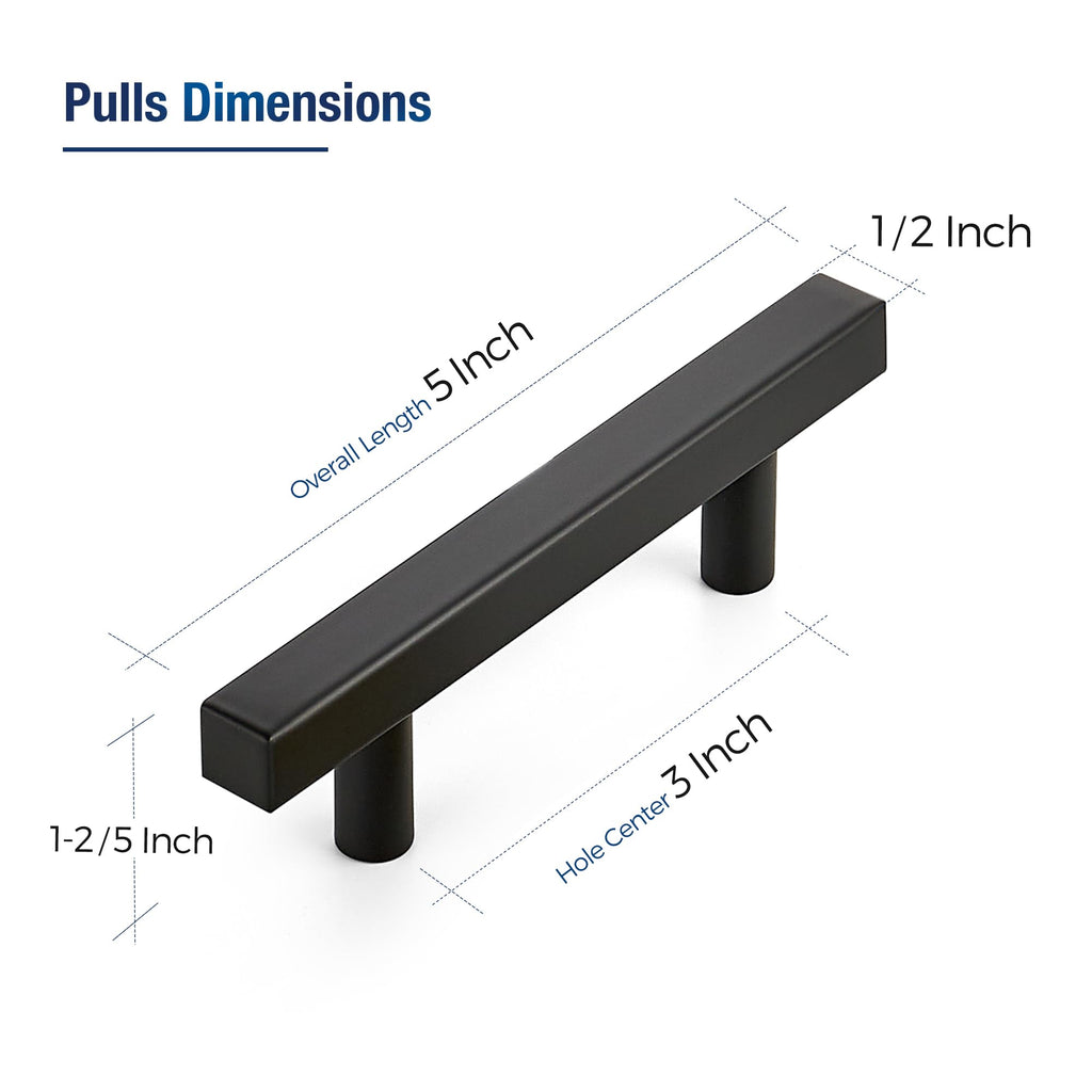 Matte Black Pulls Cabinet Square Handles 3 Inch 30 Pack