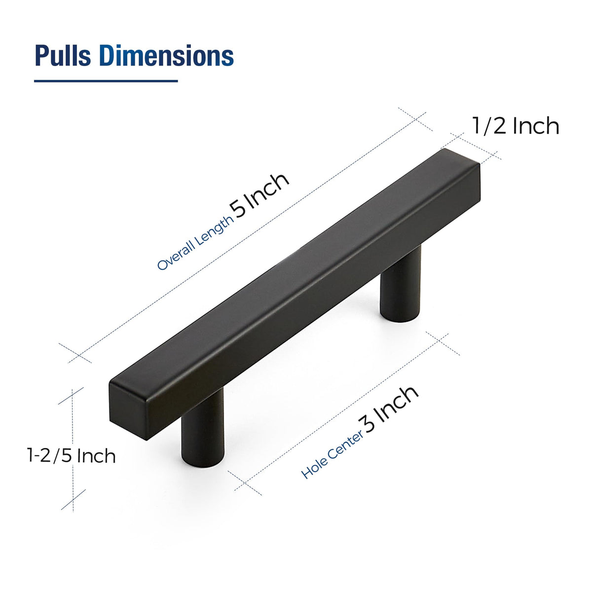 Matte Black Pulls Cabinet Square Handles 3 Inch 30 Pack
