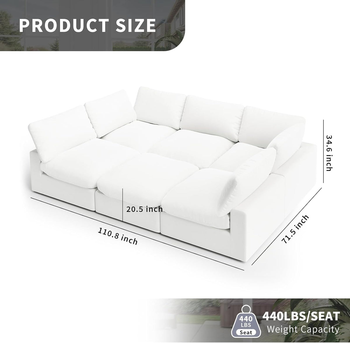 Cloud Modular Sectional Sofa - Oversized Down Feather Filled, Comfy Upholstered Deep Seat Couch for Living Room, Convertible Sleeper Sofa Bed with Washable & Replaceable Covers
