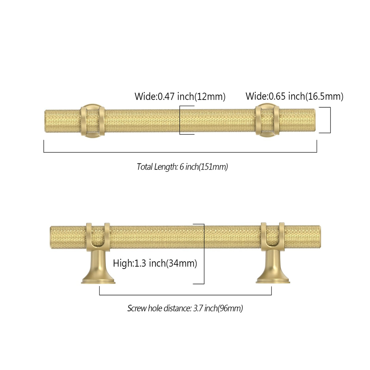 10 Pack 3.75 Inch(96mm) Knurled Brushed Gold Kitchen Cabinet Handles, Cabinet Pulls Kitchen Cabinet Hardware Cupboard
