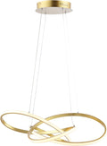 25" Gold Painting Modern Abstract LED Pendant Light, Integrated Dimmable Metal Chandelier for Dining Room, Kitchen