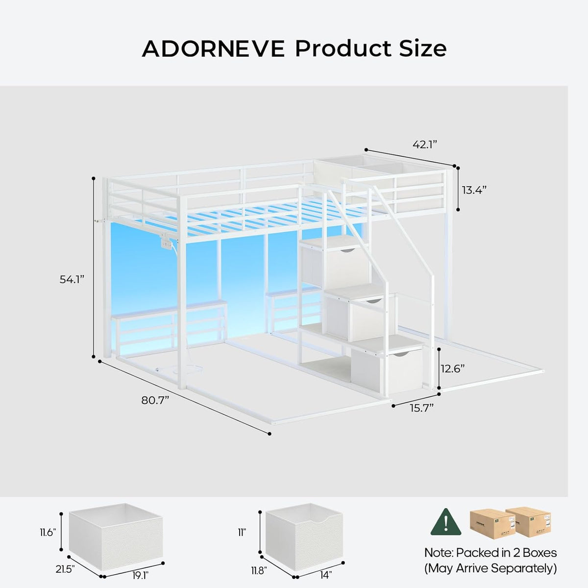 Triple Bunk Bed Twin Over Twin with Storage Staircase, RGB Lights & Power Outlets