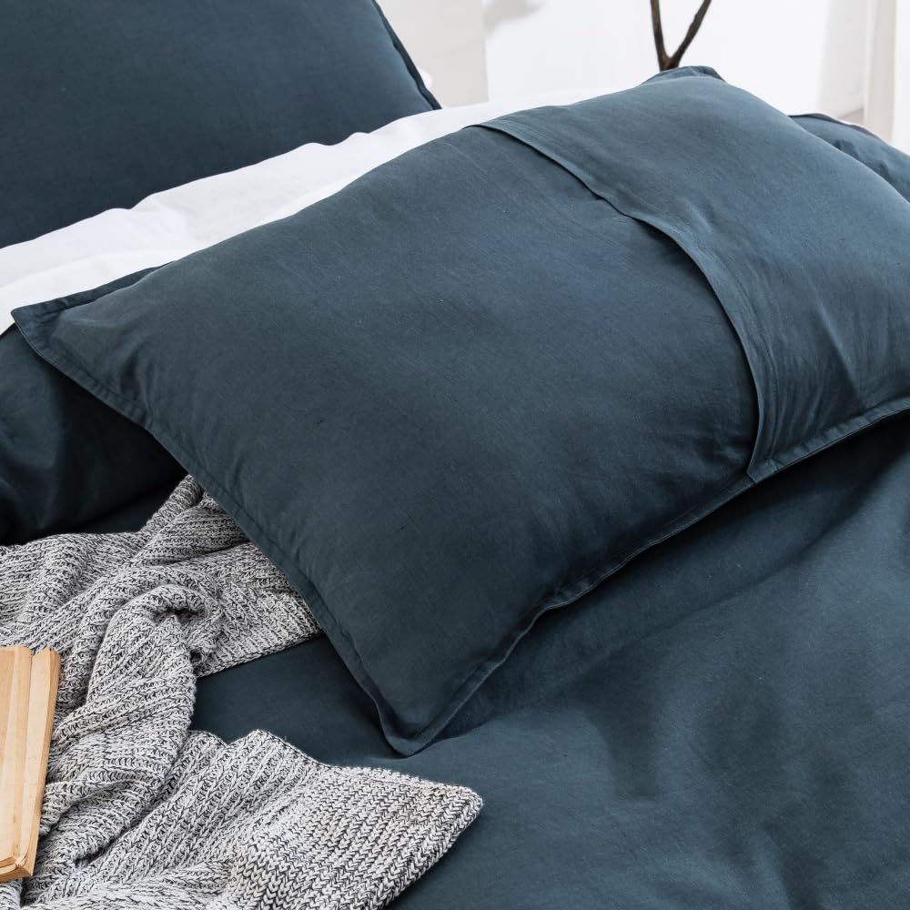 Linen Blend Duvet Cover Set - 106"x92" Duvet Cover + 2 Shams, 55% Linen 45% Cotton Bedding Sets