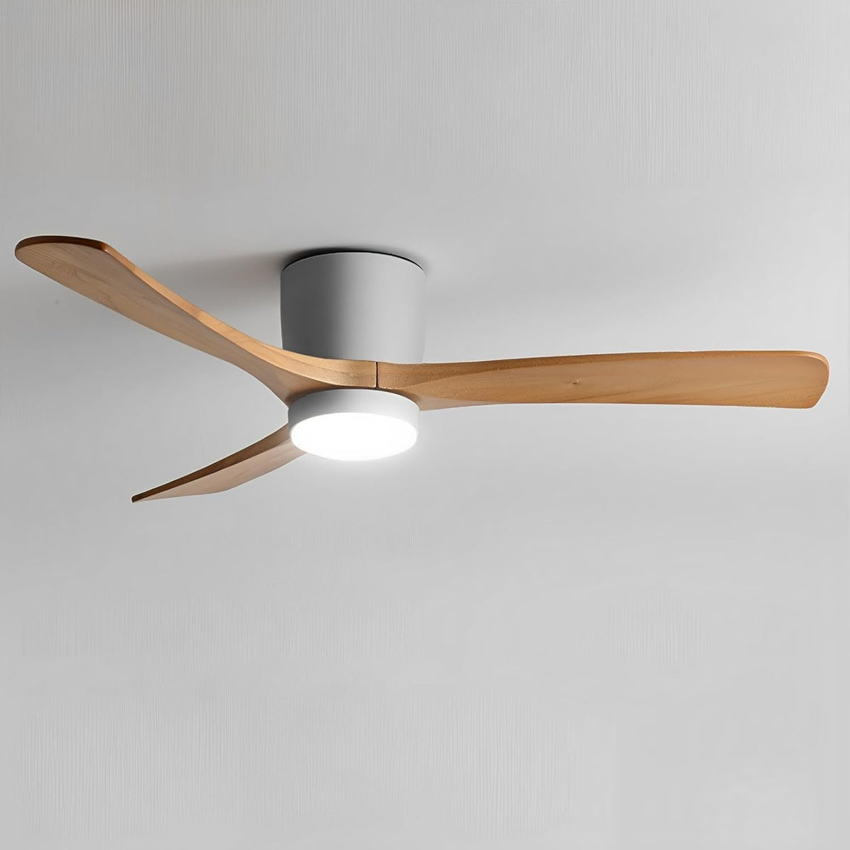 48" Wood Flush Mount Ceiling Fan with Light & Remote