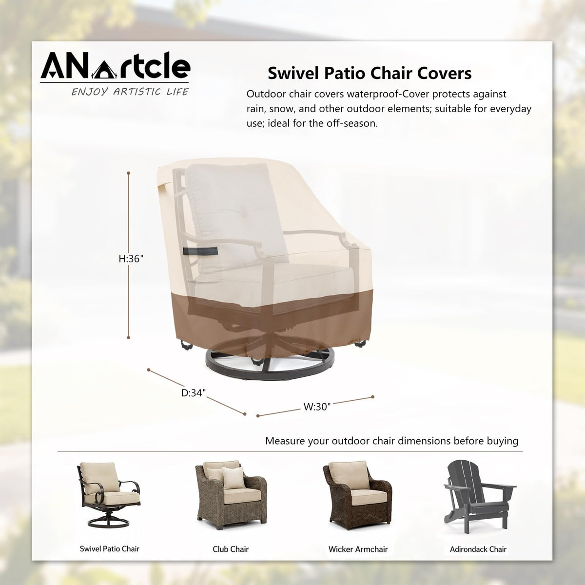 Swivel Patio Chair Cover 4 Pack, 600D Waterproof Heavy Duty Outdoor Chair Cover(30 W x 34 D x 36 H inches), Patio