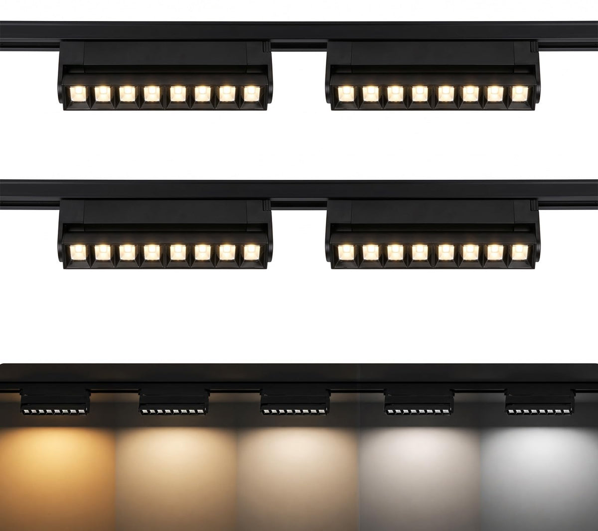 5 Color Linear H Track Lighting Heads Dimmable, Black 20W 4 Pack